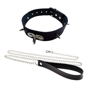 Collar Cuero Vacuno Puas Correa Paseo