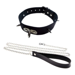 Collar Cuero Vacuno Puas Correa Paseo