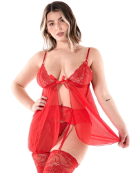 Baby Doll Sexy Malena Puntilla Portaligas Colaless
